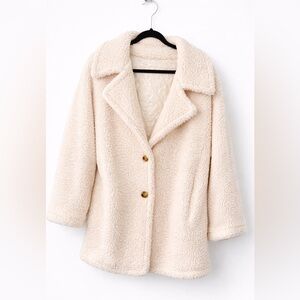 Cream Teddy Sherpa Coat Women’s Size L Cozy Button Front Jacket